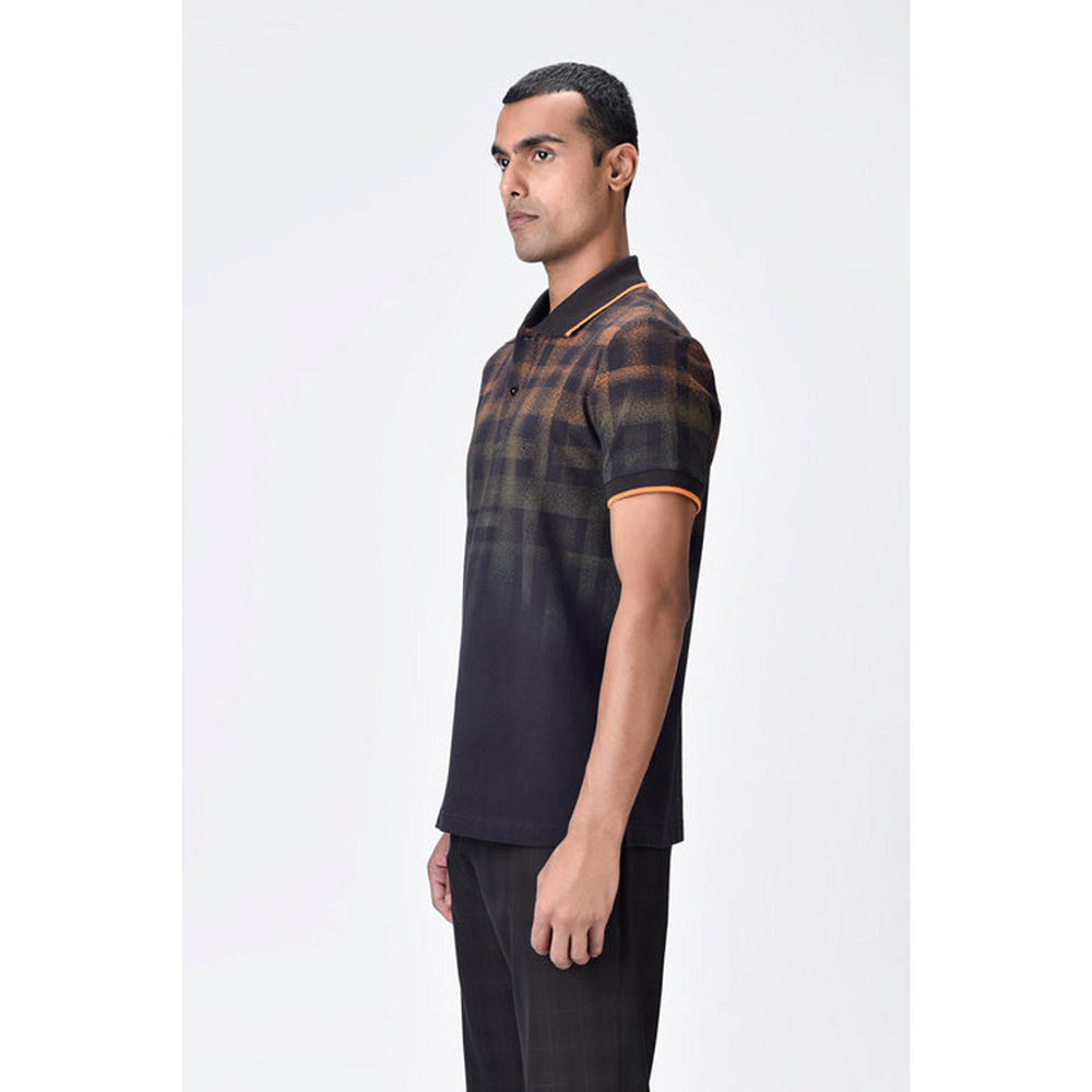 Genes Lecoanet Hemant Chocolate Brown Dotted Check Polo T-Shirt