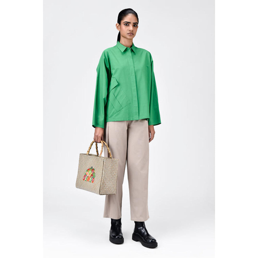 Genes Lecoanet Hemant Cotton Poplin Oversized Shirt With Batwing Sleeves Spring Green