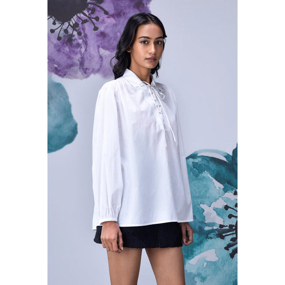 Genes Lecoanet Hemant Malmal Lace Up Relax Fit Top- White