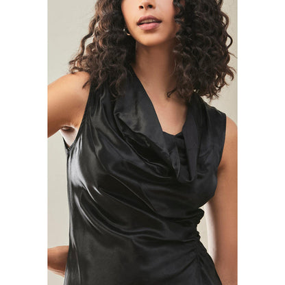 Genes Lecoanet Hemant Slim Fit Sleeveless Top With Gather Detail-Black