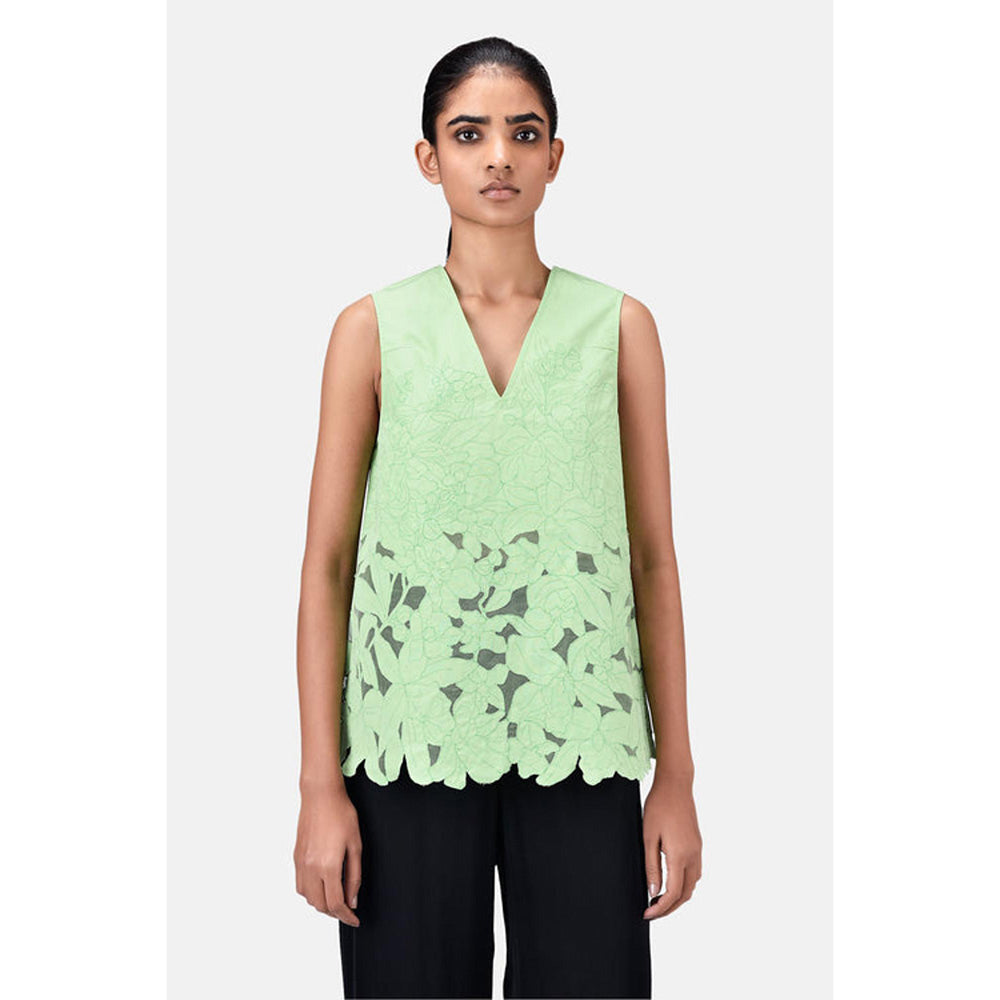 Genes Lecoanet Hemant A-Line Sleeveless V-Neck Top-Mint Green