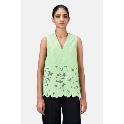 Genes Lecoanet Hemant A-Line Sleeveless V-Neck Top-Mint Green