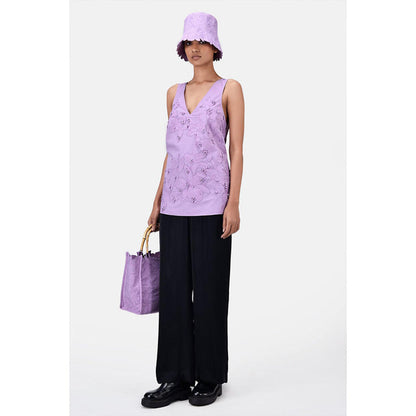 Genes Lecoanet Hemant A-Line Top With Floral Applique-Lavender