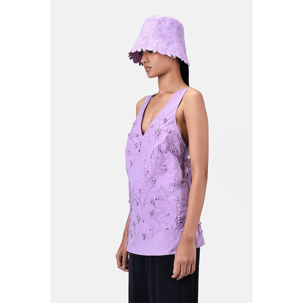Genes Lecoanet Hemant A-Line Top With Floral Applique-Lavender