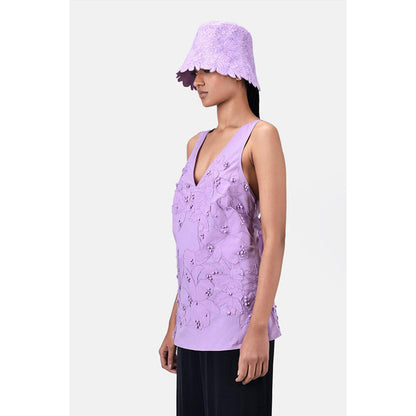 Genes Lecoanet Hemant A-Line Top With Floral Applique-Lavender