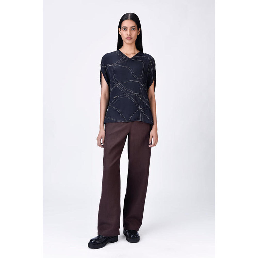 Genes Lecoanet Hemant Women'S Black Viscose Satin Top