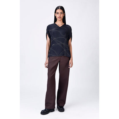 Genes Lecoanet Hemant Women'S Black Viscose Satin Top