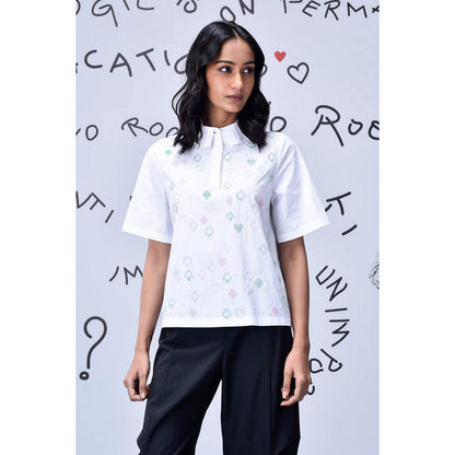 Genes Lecoanet Hemant Card Beard Embroidery Regular Fit Top- White
