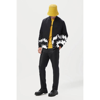 Genes Lecoanet Hemant Black Linen Printed Bomber Jacket