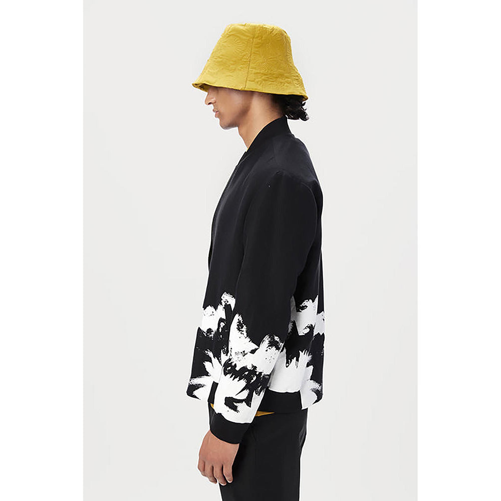 Genes Lecoanet Hemant Black Linen Printed Bomber Jacket
