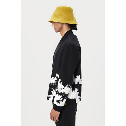 Genes Lecoanet Hemant Black Linen Printed Bomber Jacket