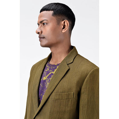 Genes Lecoanet Hemant Men'S Regular Fit Two-Button Jacket-Khaki