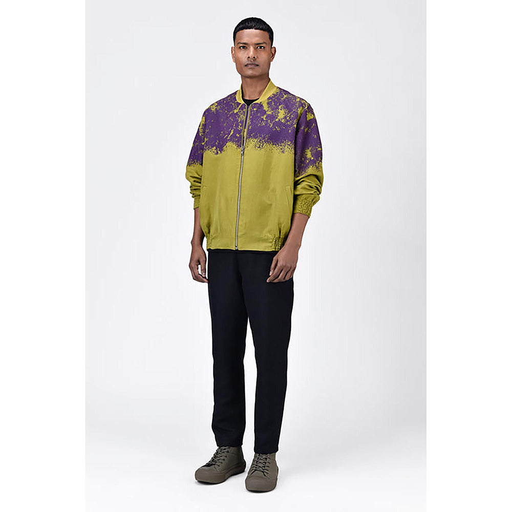 Genes Lecoanet Hemant Green Linen Printed Bomber Jacket