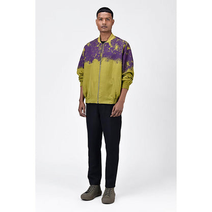 Genes Lecoanet Hemant Green Linen Printed Bomber Jacket