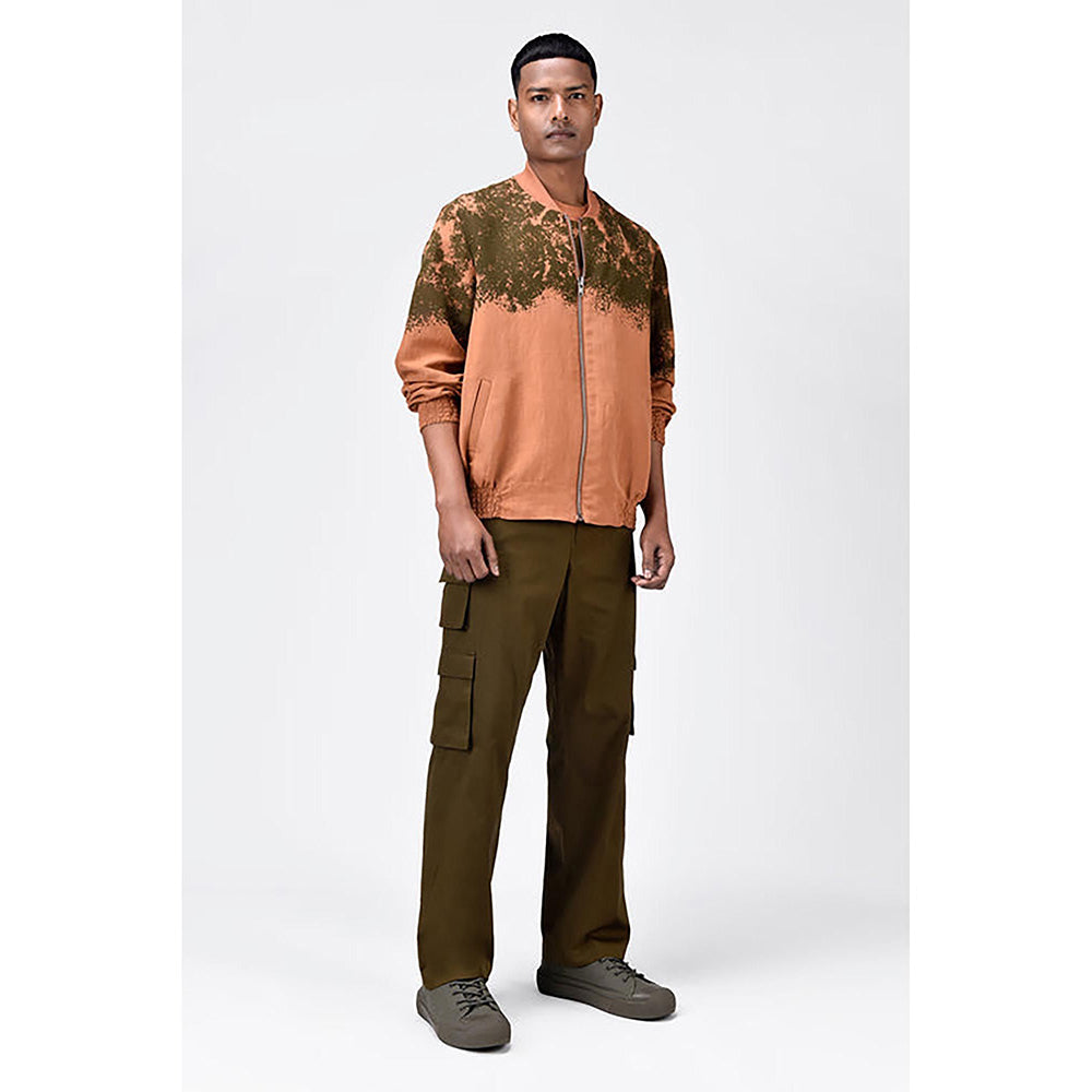 Genes Lecoanet Hemant Peach Linen Printed Bomber Jacket