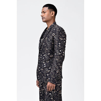 Genes Lecoanet Hemant Khaki Linen Animal Print Jacket