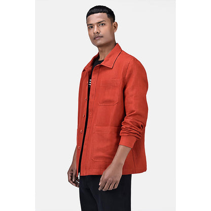 Genes Lecoanet Hemant Rust Linen Solid/Plain Jacket