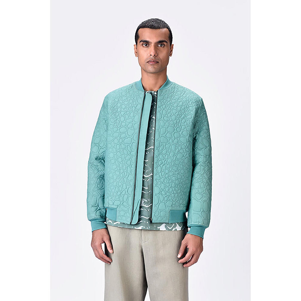 Genes Lecoanet Hemant Green Silk Textured Bomber Jacket