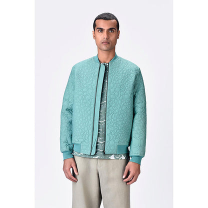Genes Lecoanet Hemant Green Silk Textured Bomber Jacket