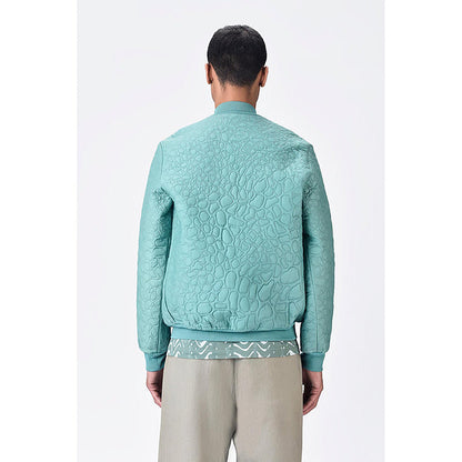 Genes Lecoanet Hemant Green Silk Textured Bomber Jacket