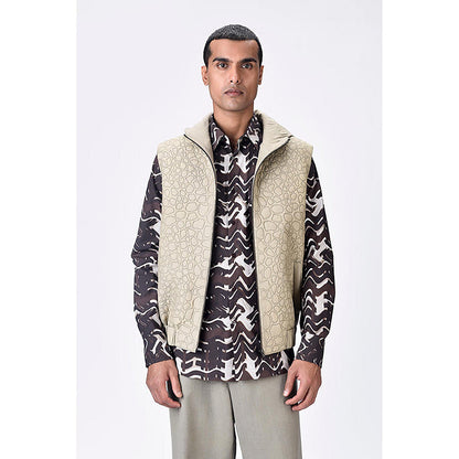 Genes Lecoanet Hemant Taupe Silk Sleeveless Hoodie Jacket