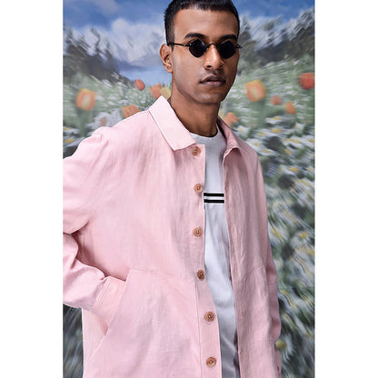 Genes Lecoanet Hemant Pink Linen Solid/Plain Jacket
