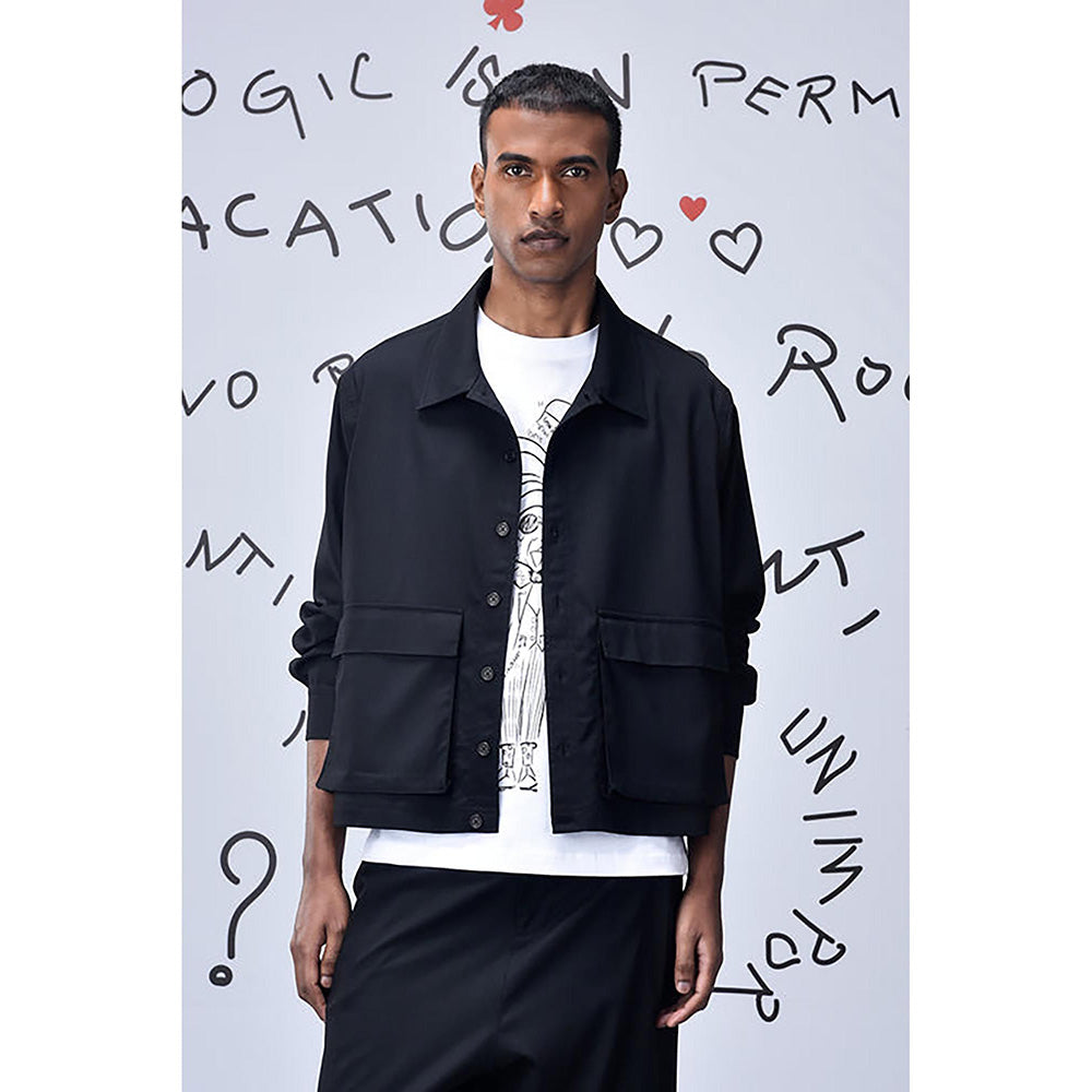 Genes Lecoanet Hemant Black Wool Blend Solid/Plain Jacket