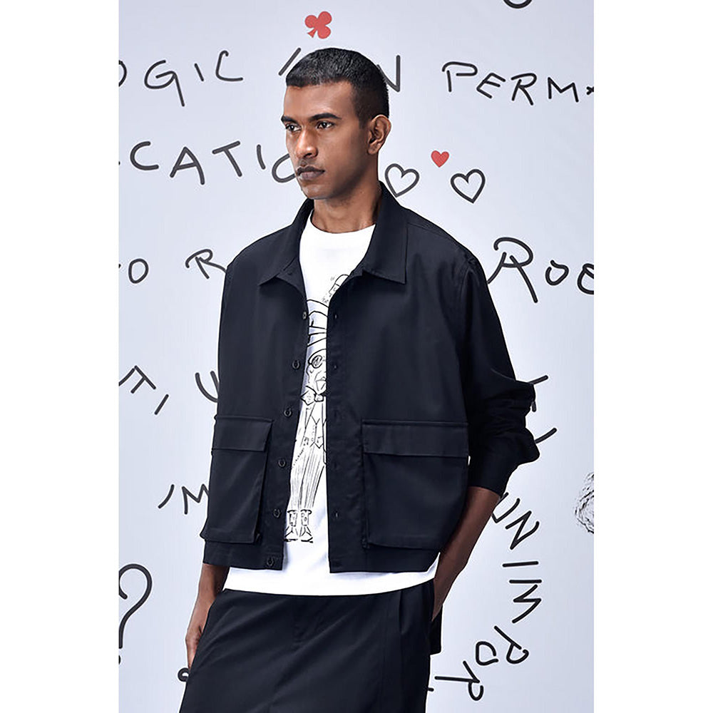 Genes Lecoanet Hemant Black Wool Blend Solid/Plain Jacket