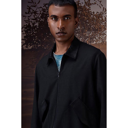 Genes Lecoanet Hemant Charcoal Poly Viscose Check Bomber