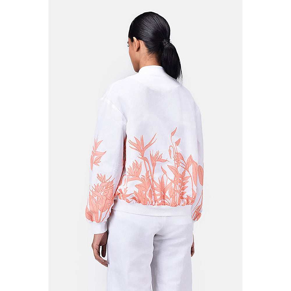 Genes Lecoanet Hemant White Linen Floral Bomber Jacket
