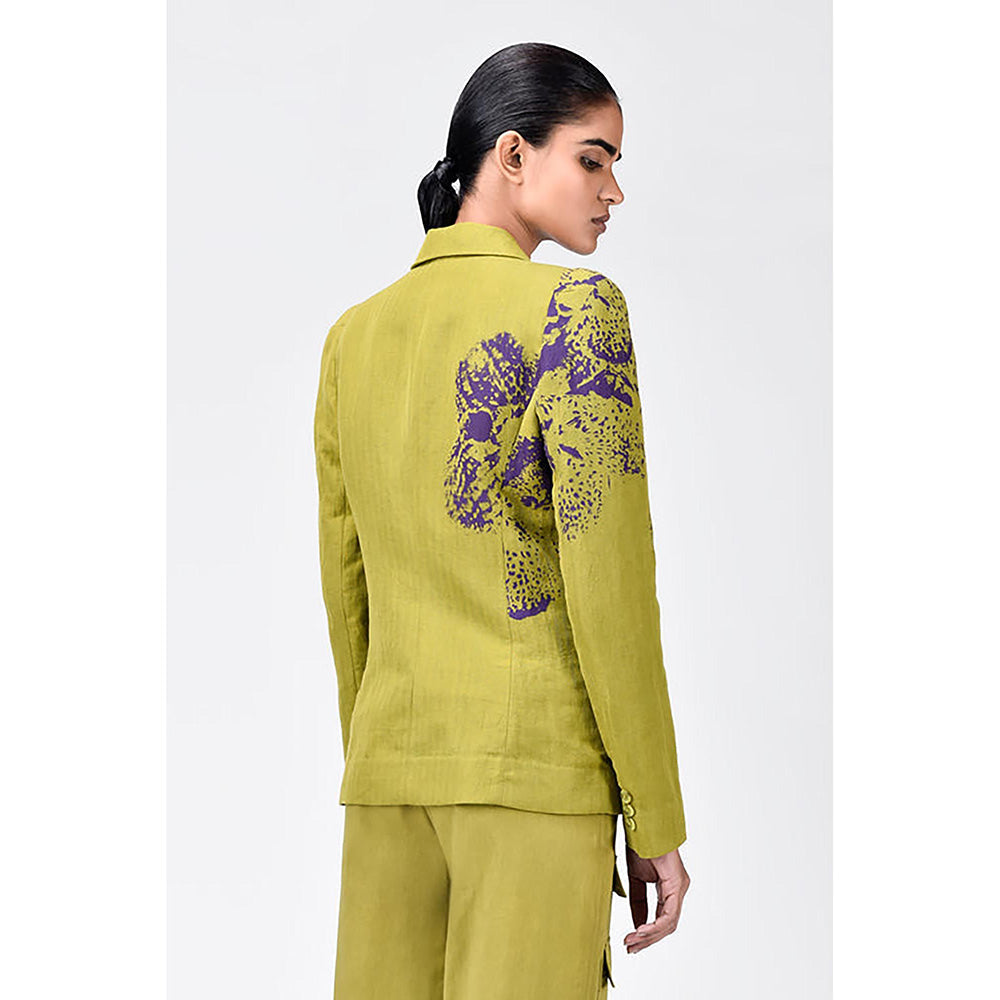 Genes Lecoanet Hemant Green Linen Printed Jacket