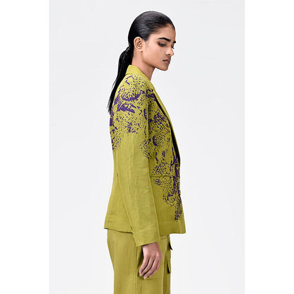 Genes Lecoanet Hemant Green Linen Printed Jacket