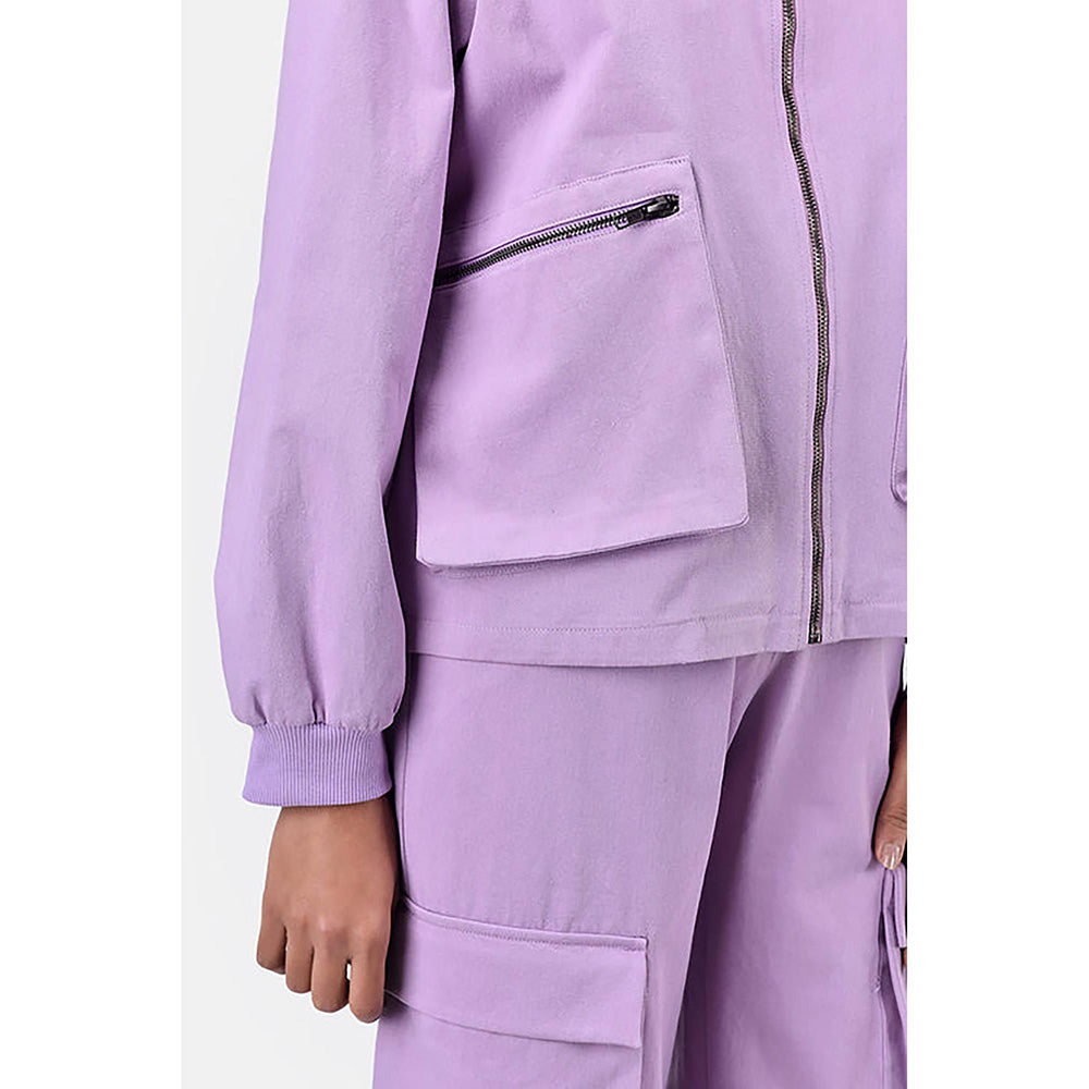 Genes Lecoanet Hemant Easy Fit Lavender Cotton Drill Bomber Jacket with Drop Shoulders