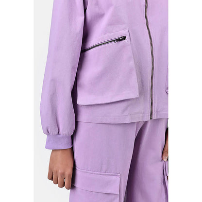 Genes Lecoanet Hemant Easy Fit Lavender Cotton Drill Bomber Jacket with Drop Shoulders