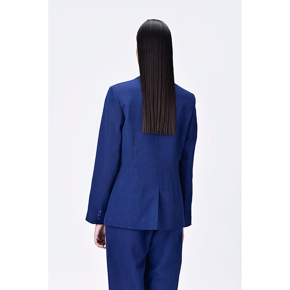 Genes Lecoanet Hemant Linen Jacket with Constructed Darts - Navy Blue