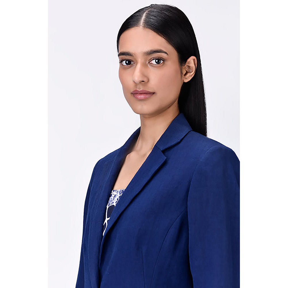Genes Lecoanet Hemant Linen Jacket with Constructed Darts - Navy Blue