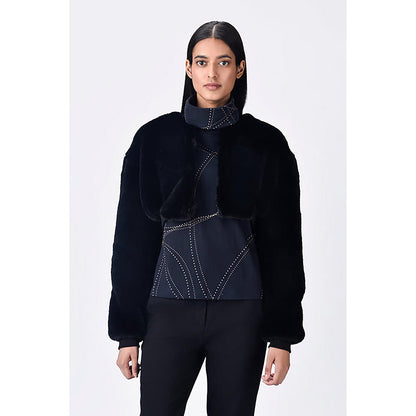 Genes Lecoanet Hemant Black Faux Fur Solid/Plain Bomber Jacket