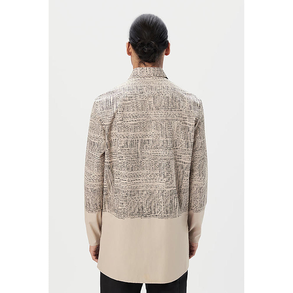 Genes Lecoanet Hemant Poplin Collar Neck Printed Regular Fit Beige Kurta