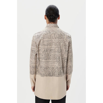 Genes Lecoanet Hemant Poplin Collar Neck Printed Regular Fit Beige Kurta