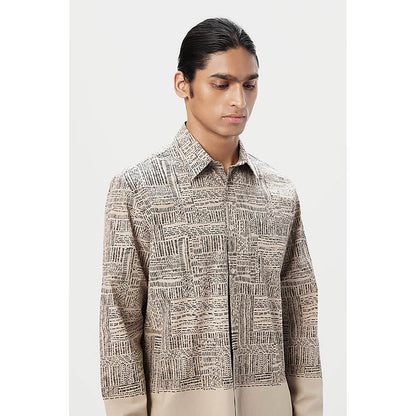 Genes Lecoanet Hemant Poplin Collar Neck Printed Regular Fit Beige Kurta