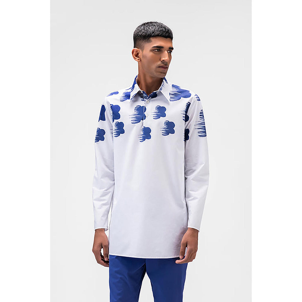 Genes Lecoanet Hemant Poplin Collar Neck Printed Regular Fit White Kurta