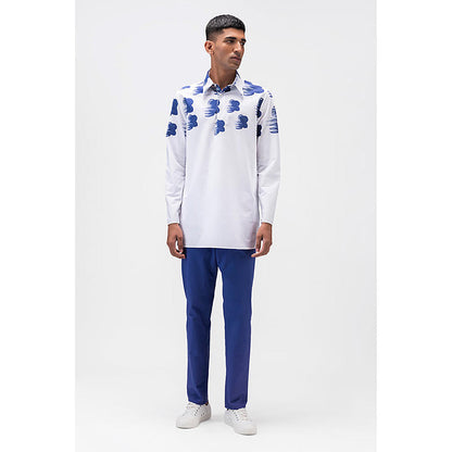 Genes Lecoanet Hemant Poplin Collar Neck Printed Regular Fit White Kurta