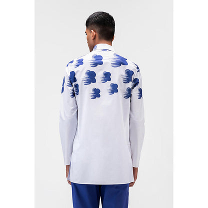 Genes Lecoanet Hemant Poplin Collar Neck Printed Regular Fit White Kurta