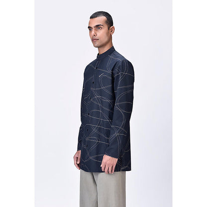 Genes Lecoanet Hemant Poplin Mandarin Neck Printed Regular Fit Black Kurta