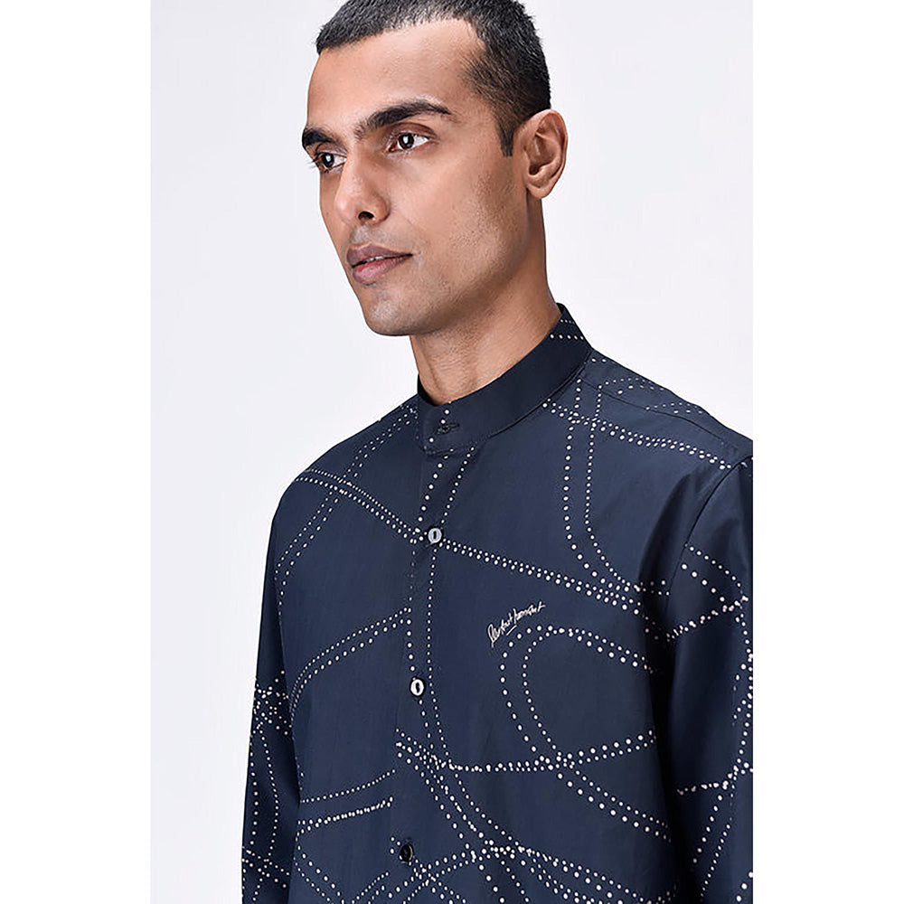 Genes Lecoanet Hemant Poplin Mandarin Neck Printed Regular Fit Black Kurta