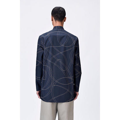 Genes Lecoanet Hemant Poplin Mandarin Neck Printed Regular Fit Black Kurta