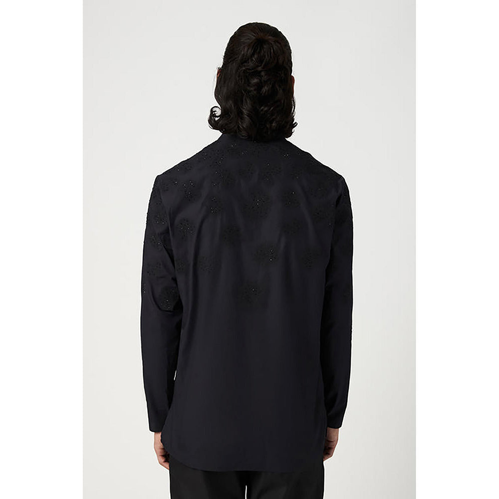 Genes Lecoanet Hemant Poplin Mandarin Neck Embroidered Regular Fit Black Kurta
