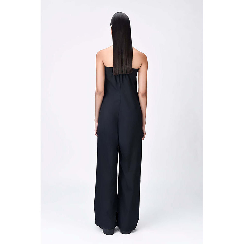 Genes Lecoanet Hemant Black Wool Strapless/Tube Solid/Plain Jumpsuits