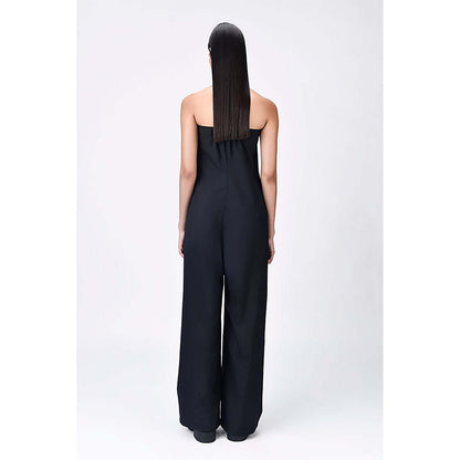 Genes Lecoanet Hemant Black Wool Strapless/Tube Solid/Plain Jumpsuits