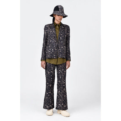 Genes Lecoanet Hemant Multi-Colour Animal Print Linen Blazer with Soft Rounded Shoulders